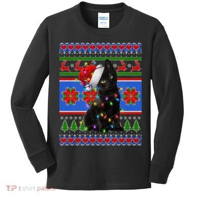 Christmas Lights Santa Cat Ugly Kids Long Sleeve Shirt