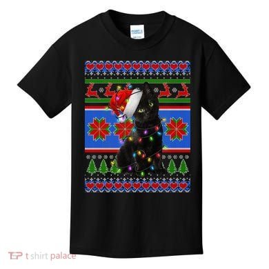 Christmas Lights Santa Cat Ugly Kids T-Shirt