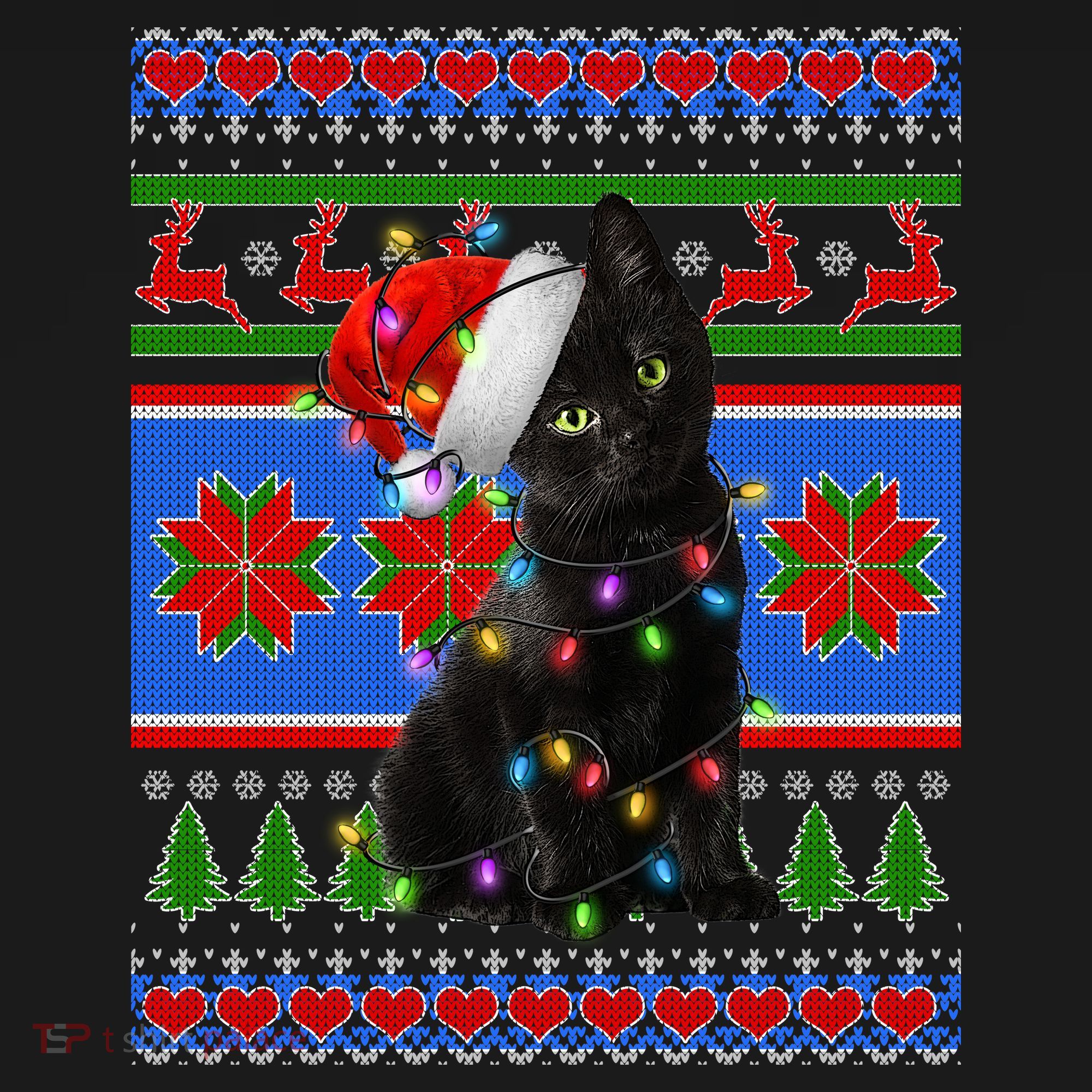 Christmas Lights Santa Cat Ugly Kids T-Shirt