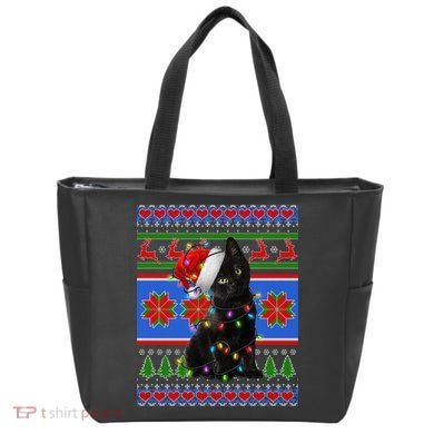 Christmas Lights Santa Cat Ugly Tote Bag