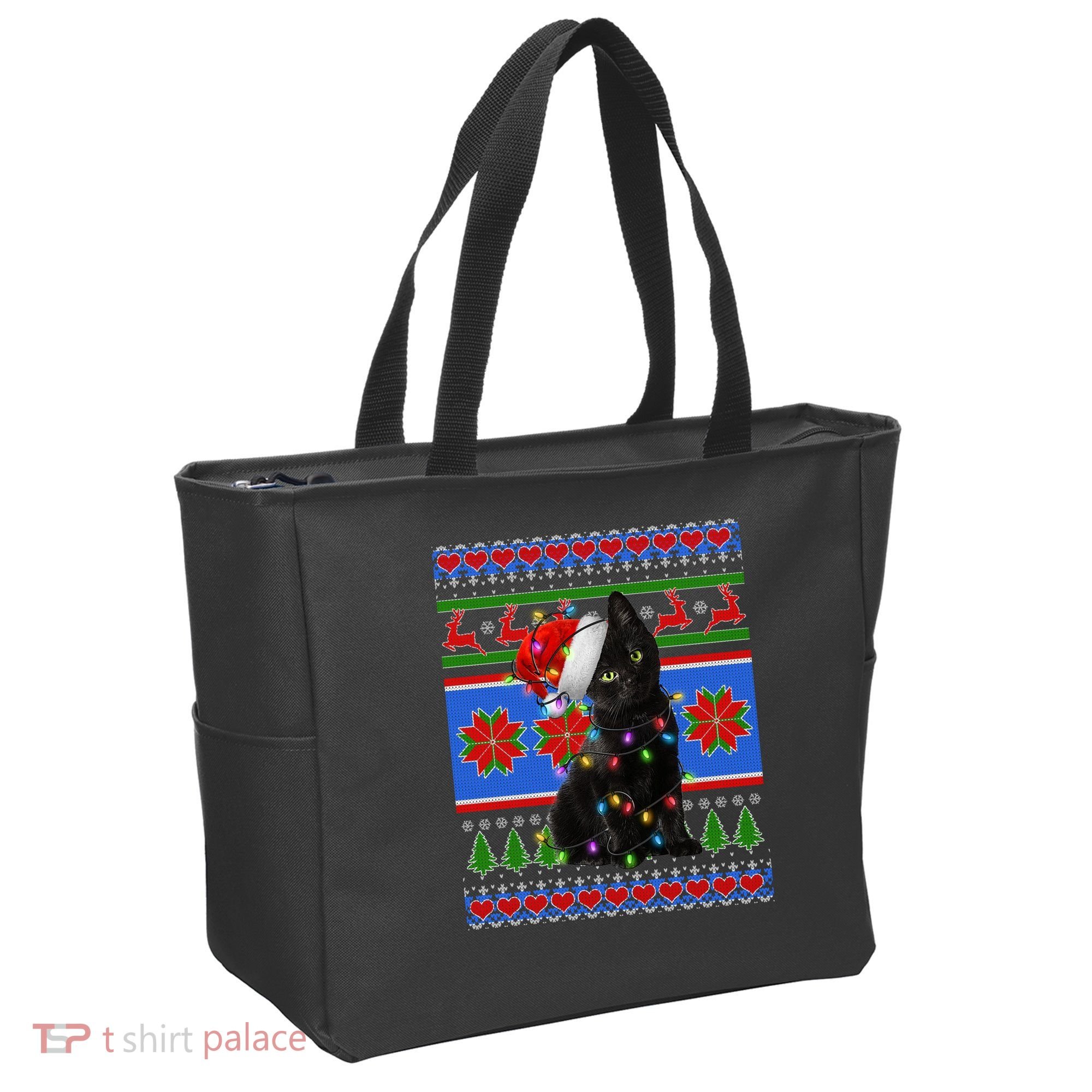 Christmas Lights Santa Cat Ugly Tote Bag