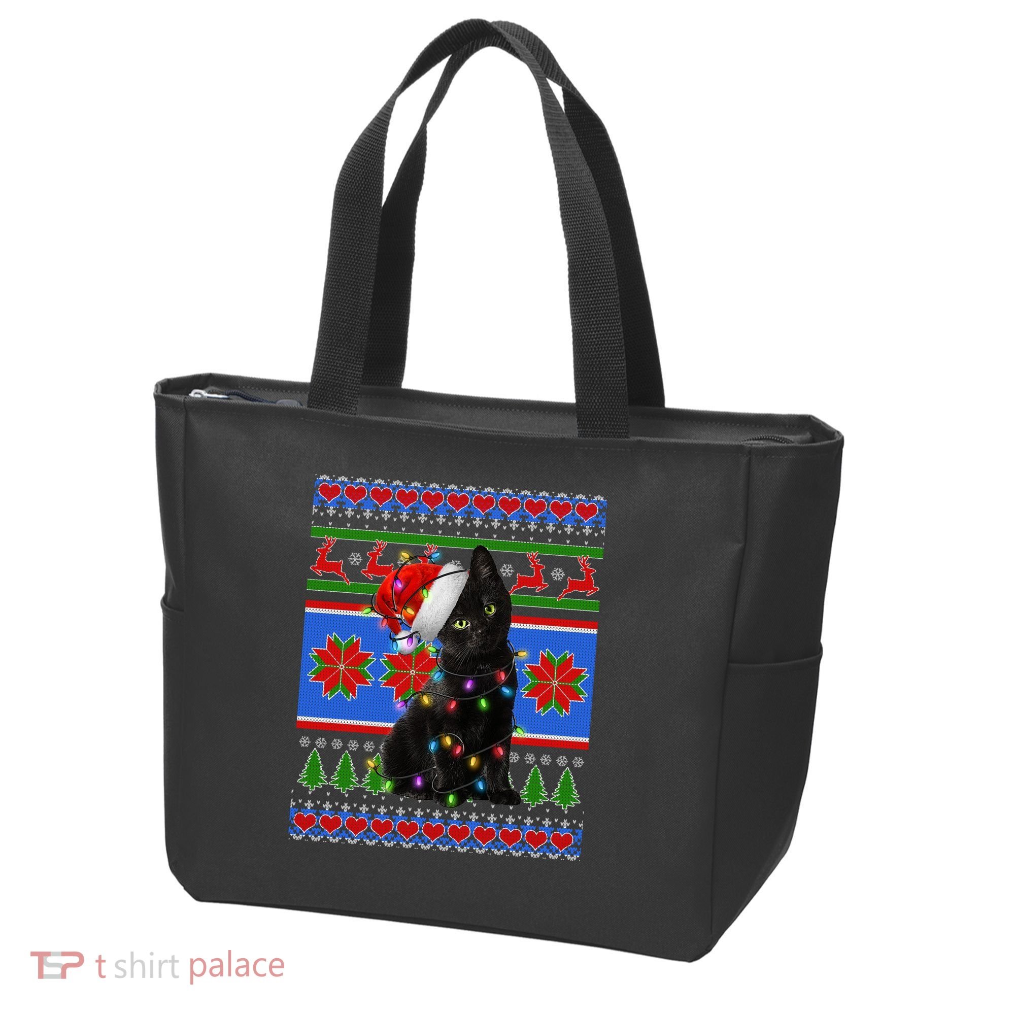 Christmas Lights Santa Cat Ugly Tote Bag