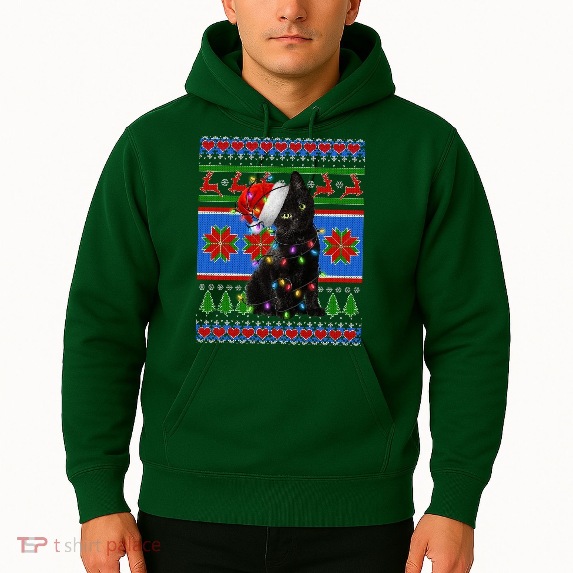 Christmas Lights Santa Cat Ugly Hoodie