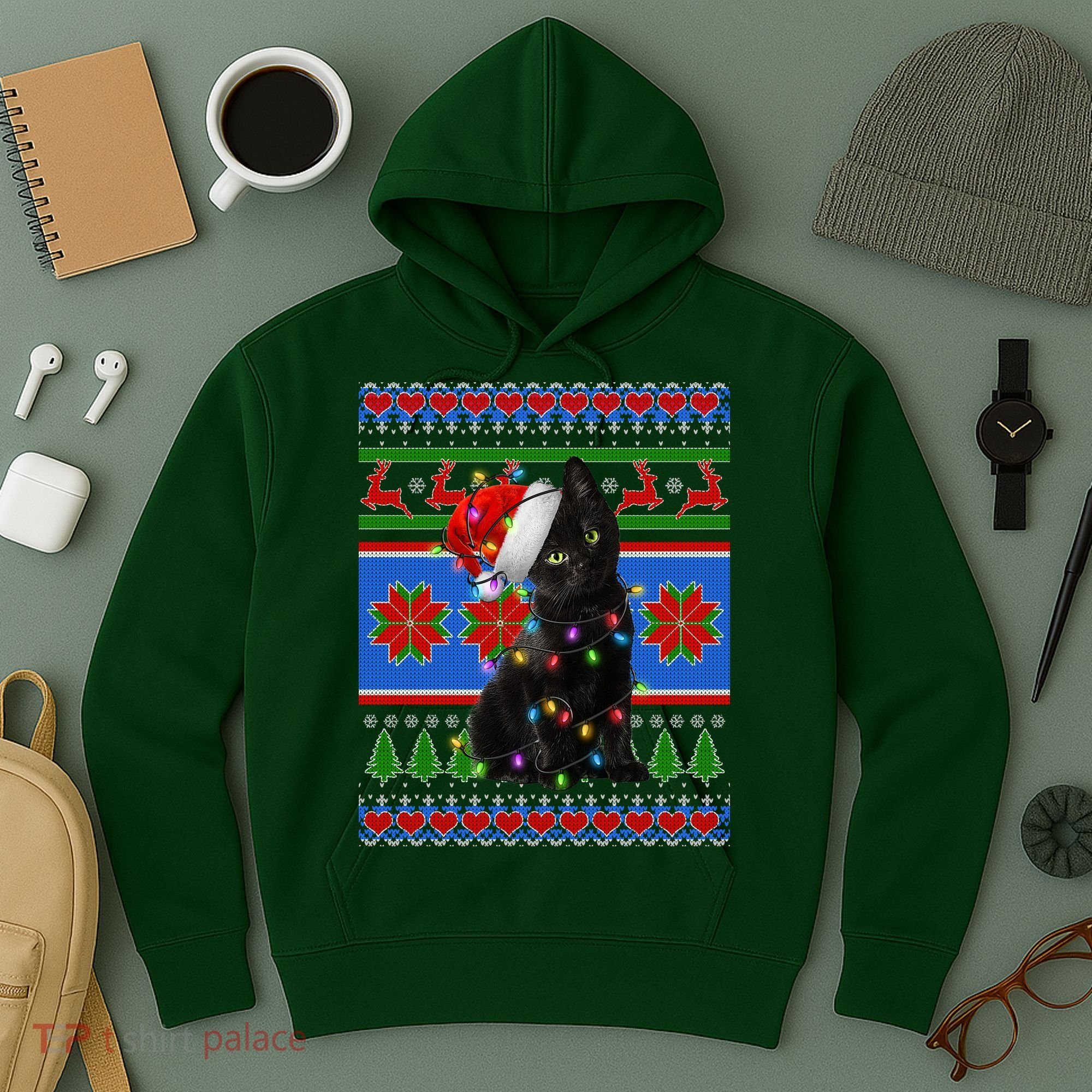 Christmas Lights Santa Cat Ugly Hoodie