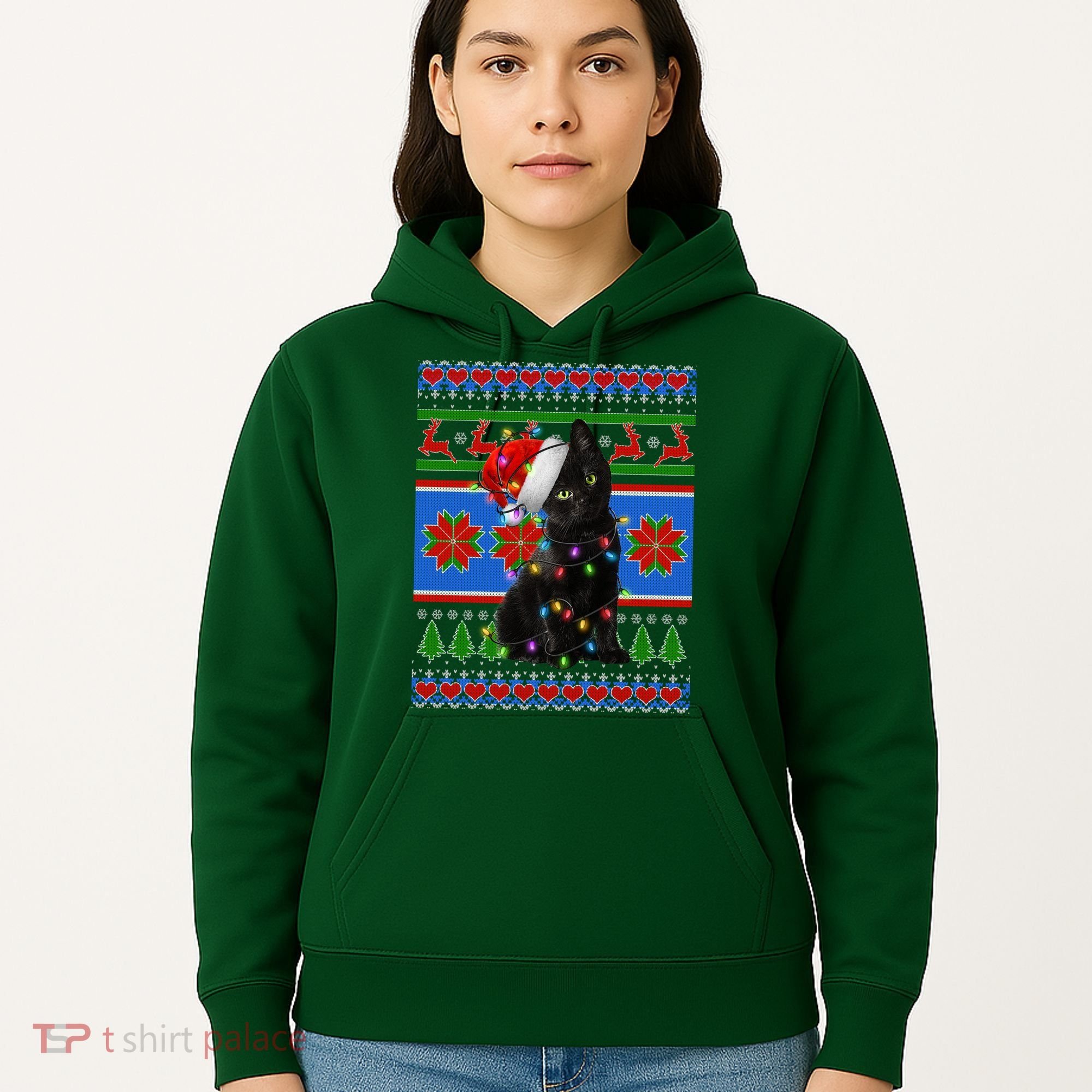 Christmas Lights Santa Cat Ugly Hoodie