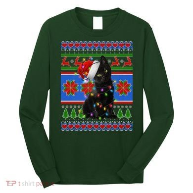 Christmas Lights Santa Cat Ugly Long Sleeve Shirt