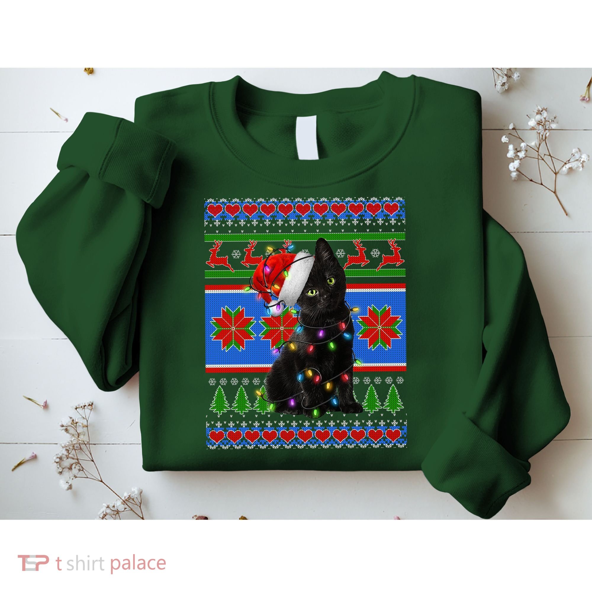 Christmas Lights Santa Cat Ugly Sweatshirt