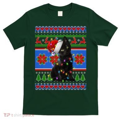 Christmas Lights Santa Cat Ugly T-Shirt