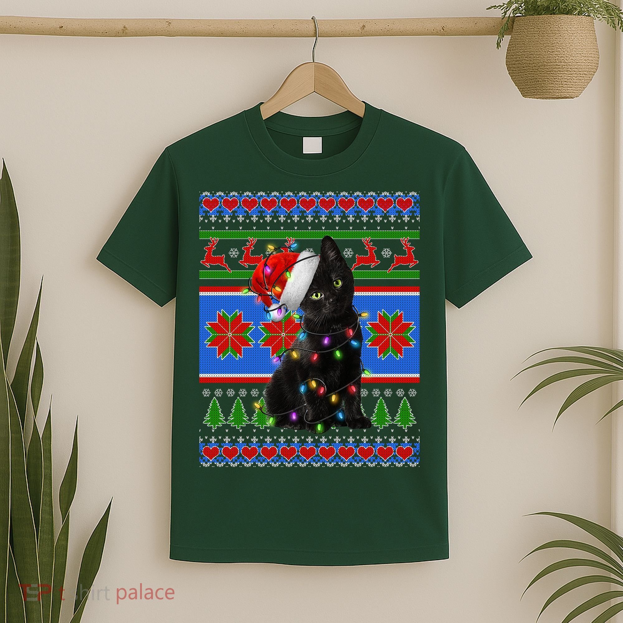 Christmas Lights Santa Cat Ugly T-Shirt