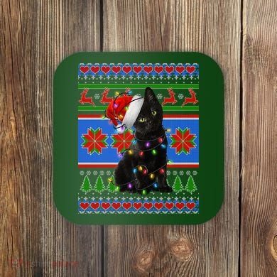 Christmas Lights Santa Cat Ugly Coaster