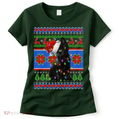Christmas Lights Santa Cat Ugly Women's T-Shirt