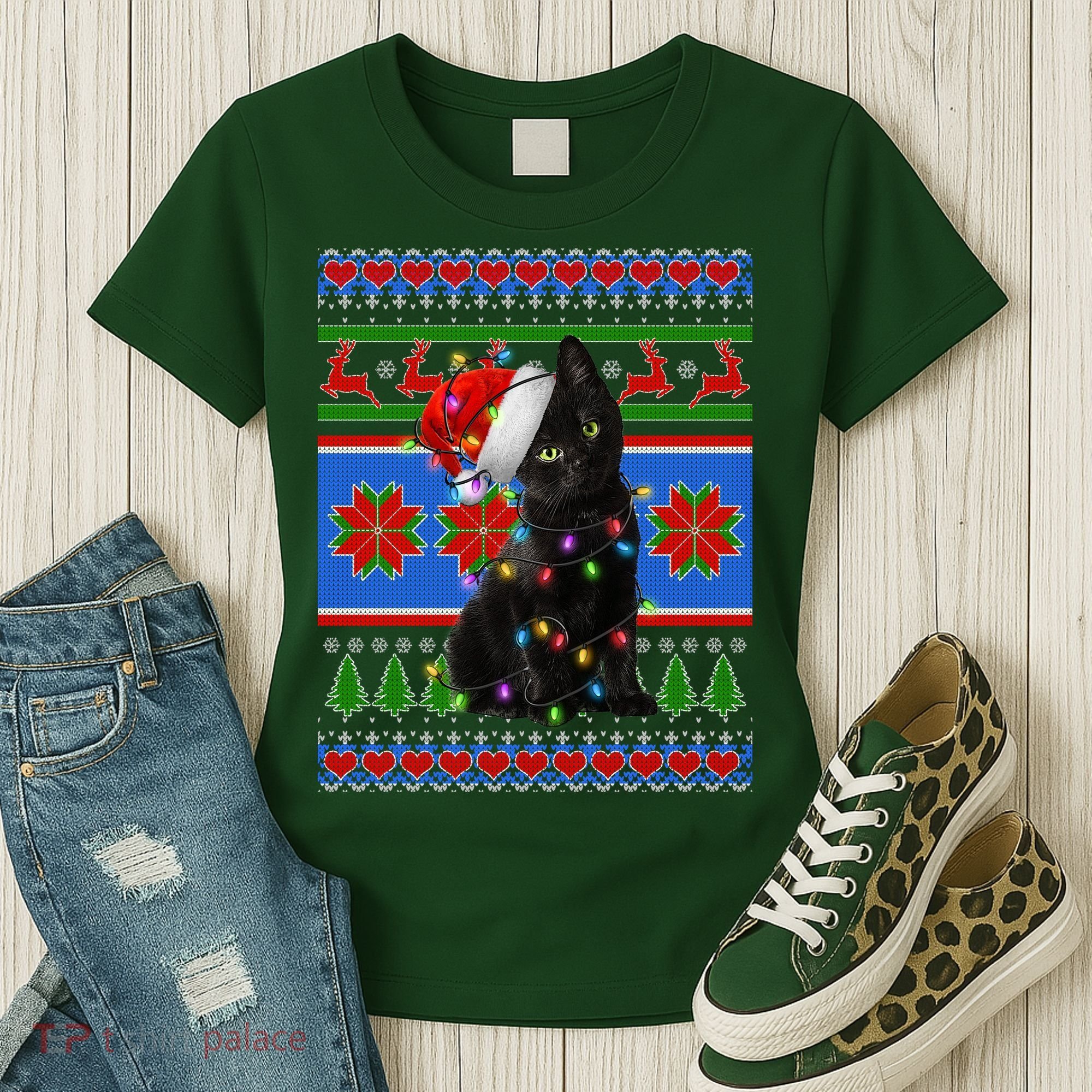 Christmas Lights Santa Cat Ugly Women's T-Shirt