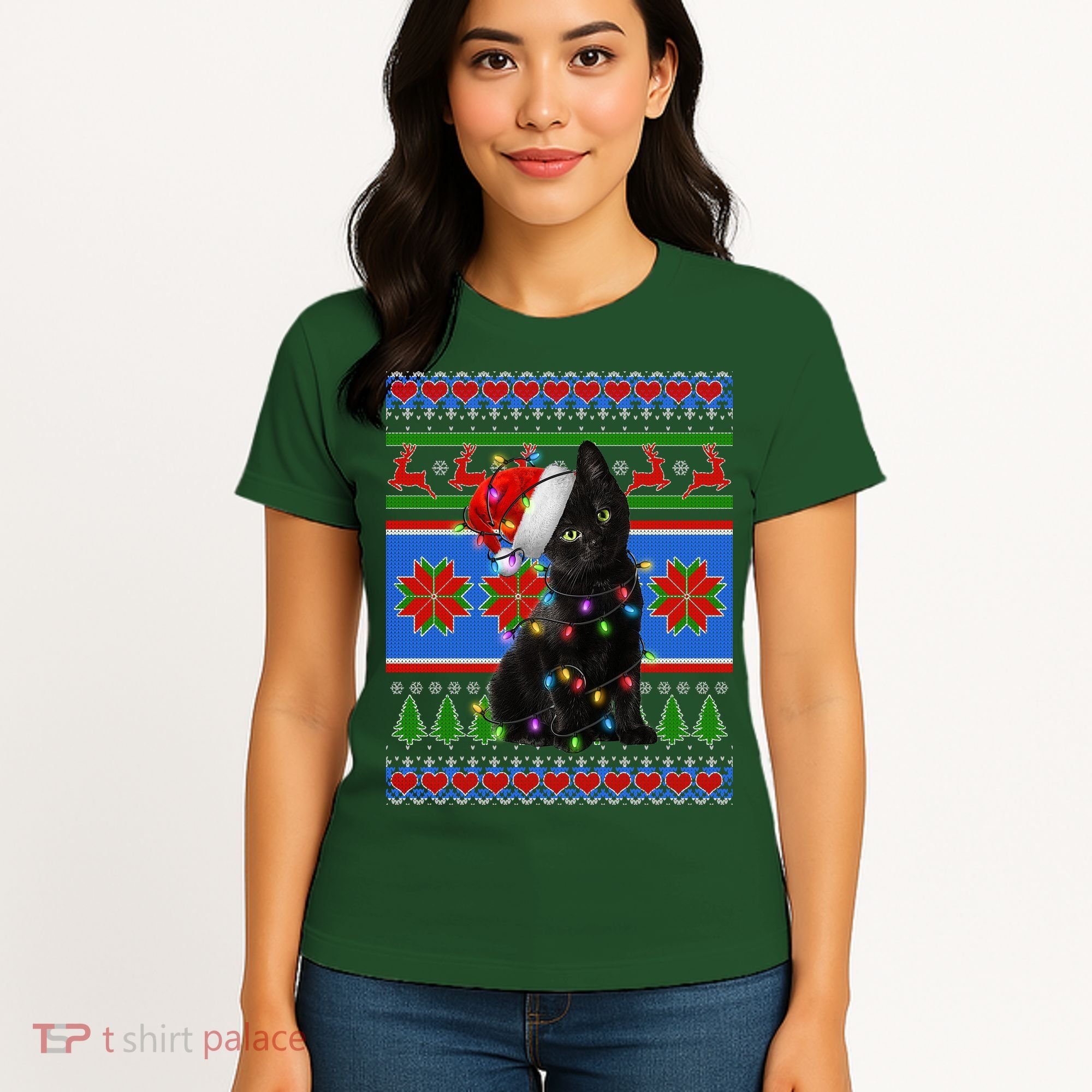 Christmas Lights Santa Cat Ugly Women's T-Shirt