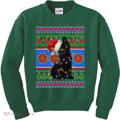 Christmas Lights Santa Cat Ugly Kids Sweatshirt