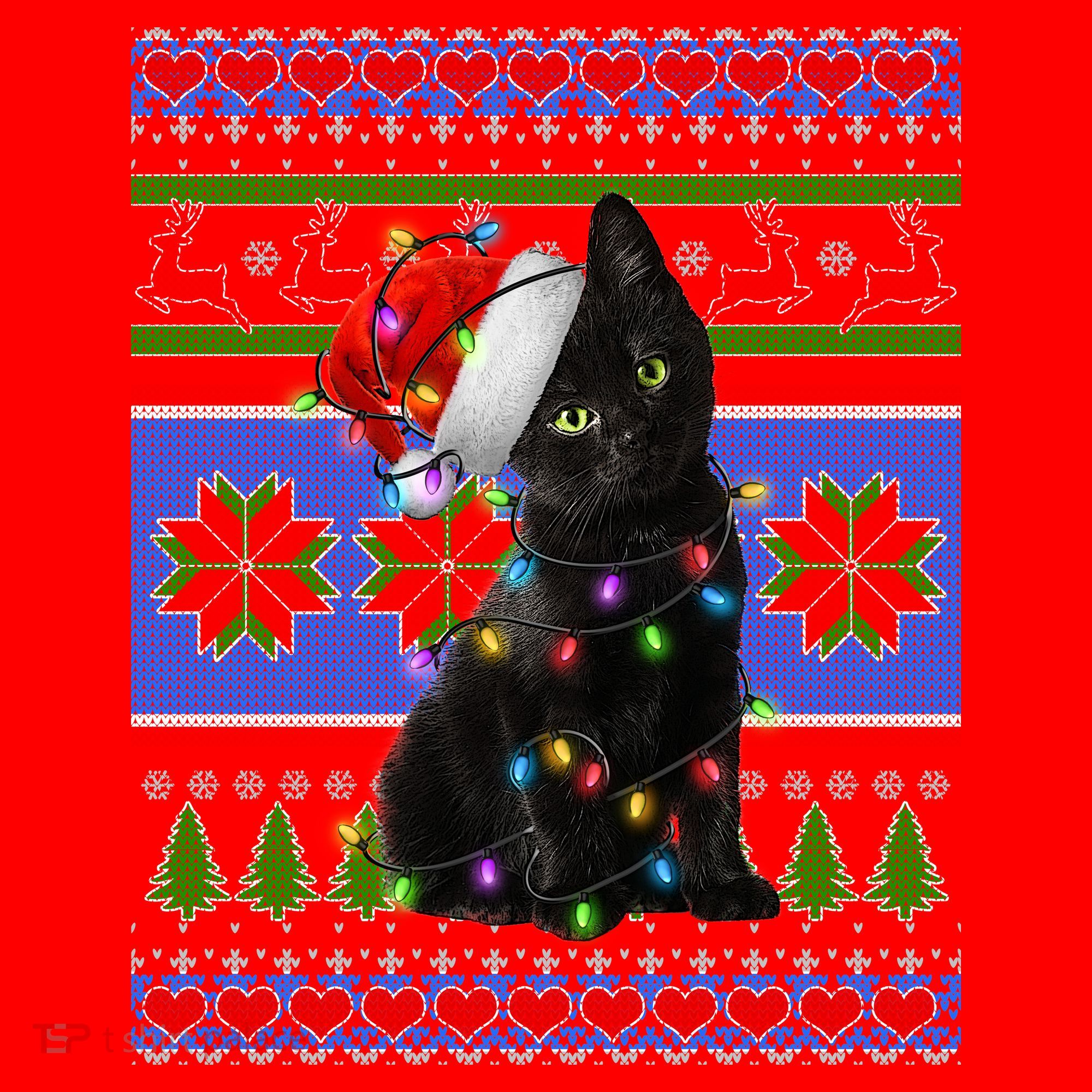 Christmas Lights Santa Cat Ugly Santa Hat