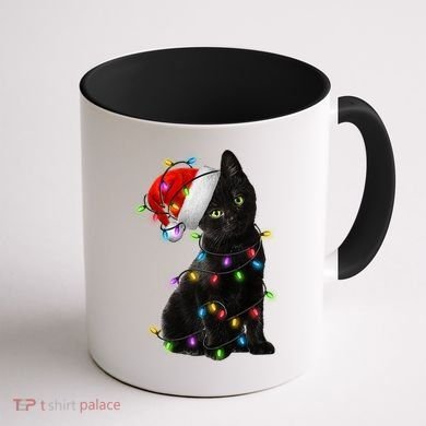 Christmas Lights Santa Kitty Coffee Mug back