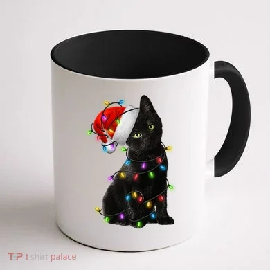 Christmas Lights Santa Kitty Coffee Mug back