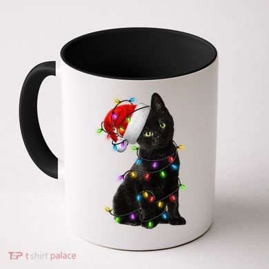 Christmas Lights Santa Kitty Coffee Mug