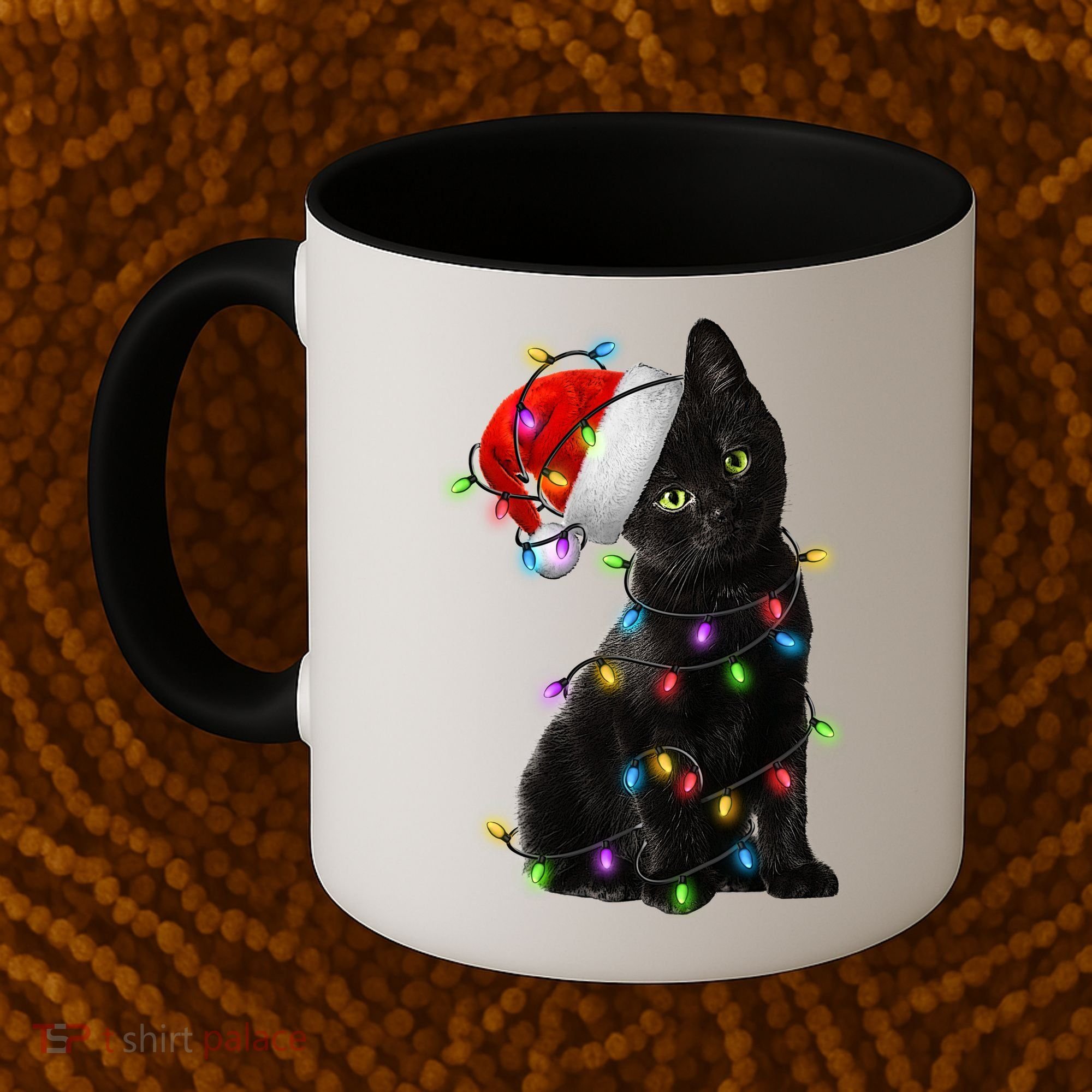 Christmas Lights Santa Kitty Coffee Mug