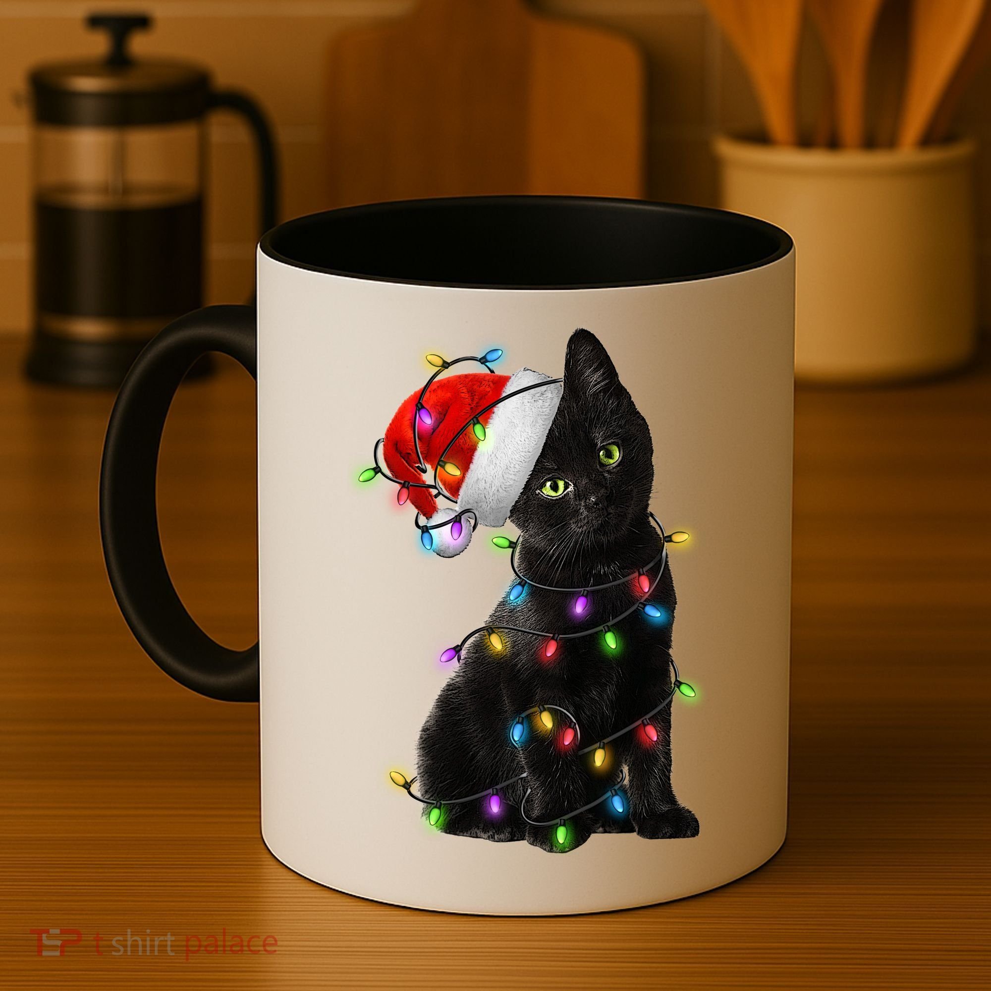 Christmas Lights Santa Kitty Coffee Mug