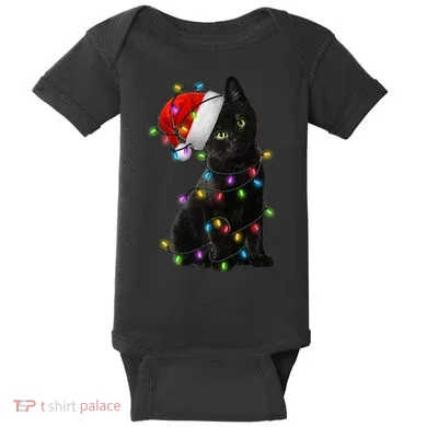 Christmas Lights Santa Kitty Baby Bodysuit