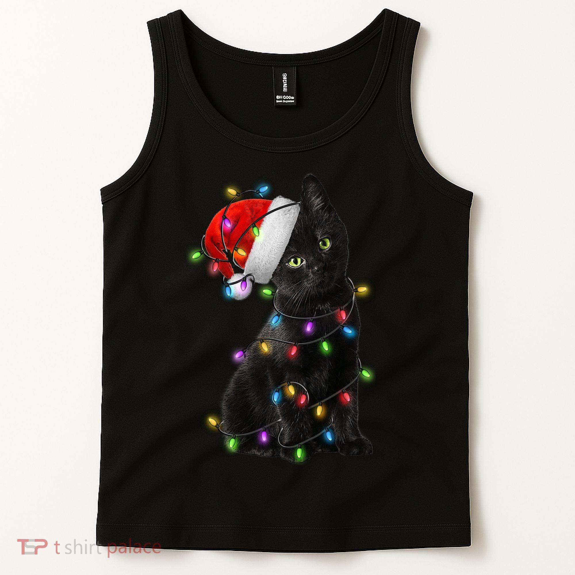 Christmas Lights Santa Kitty Tank Top