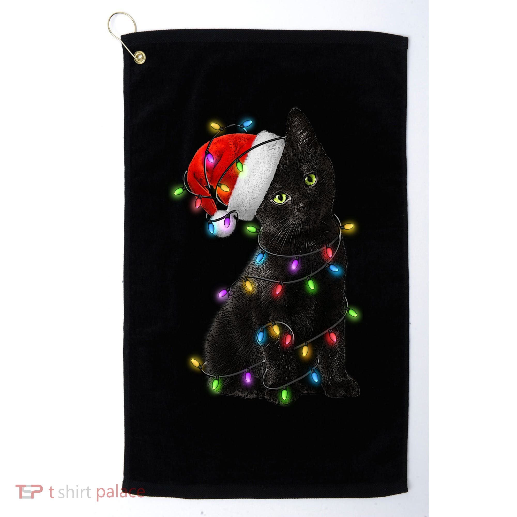 Christmas Lights Santa Kitty Golf Towel