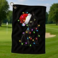 Christmas Lights Santa Kitty Golf Towel thumb 1