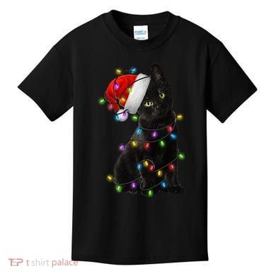 Christmas Lights Santa Kitty Kids T-Shirt