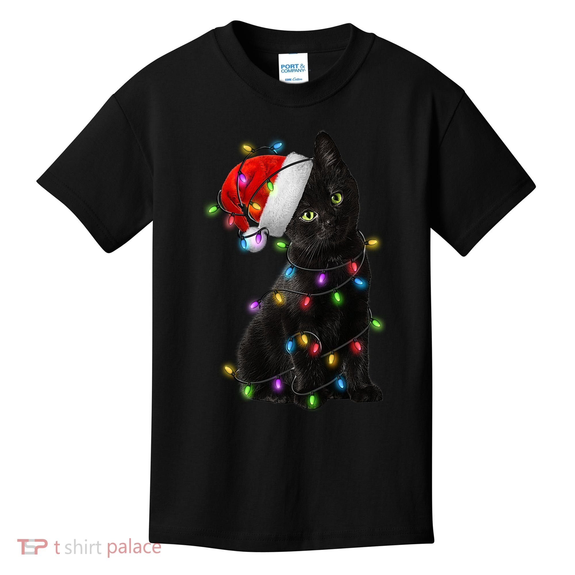 Christmas Lights Santa Kitty Kids T-Shirt