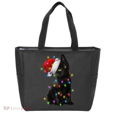 Christmas Lights Santa Kitty Tote Bag