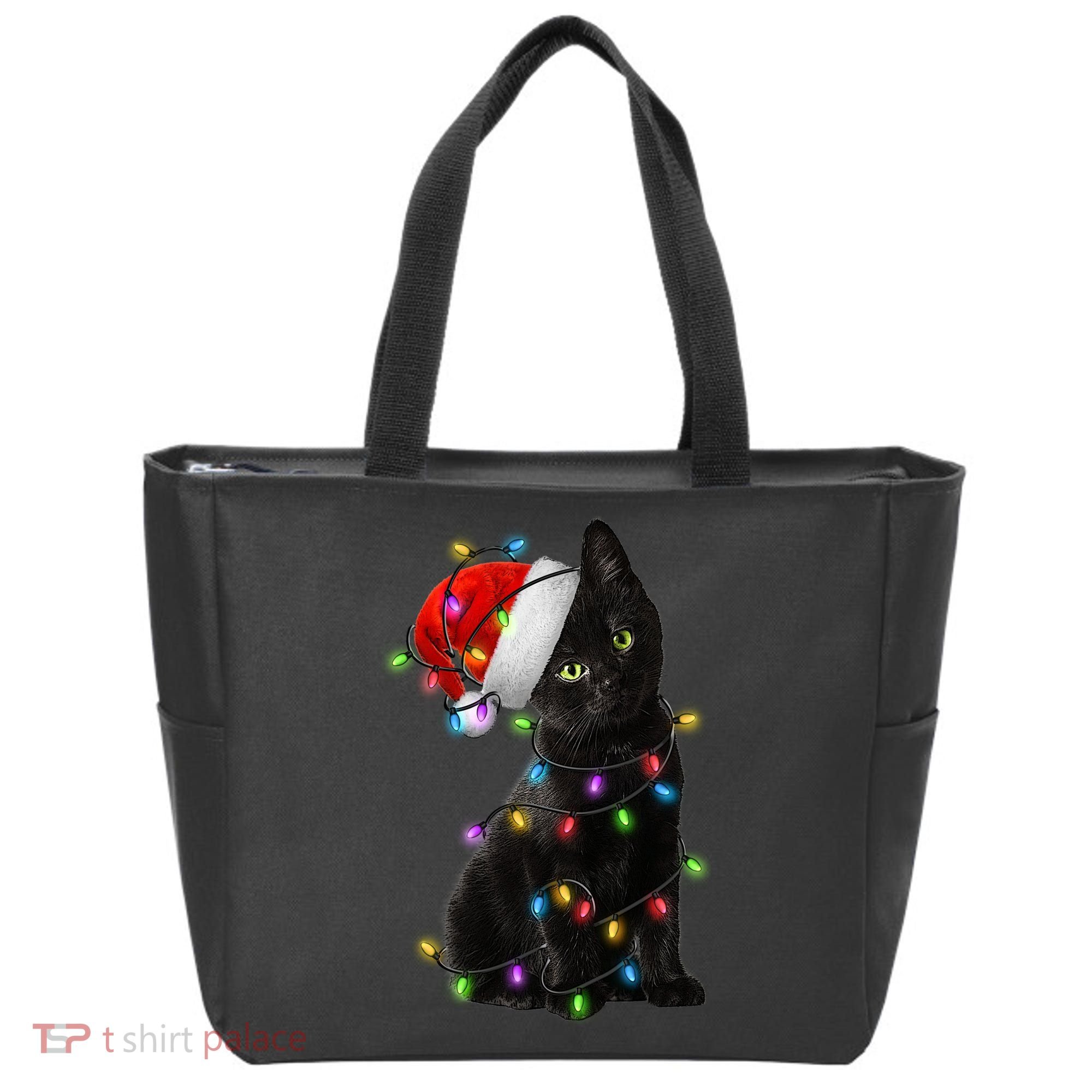 Christmas Lights Santa Kitty Tote Bag
