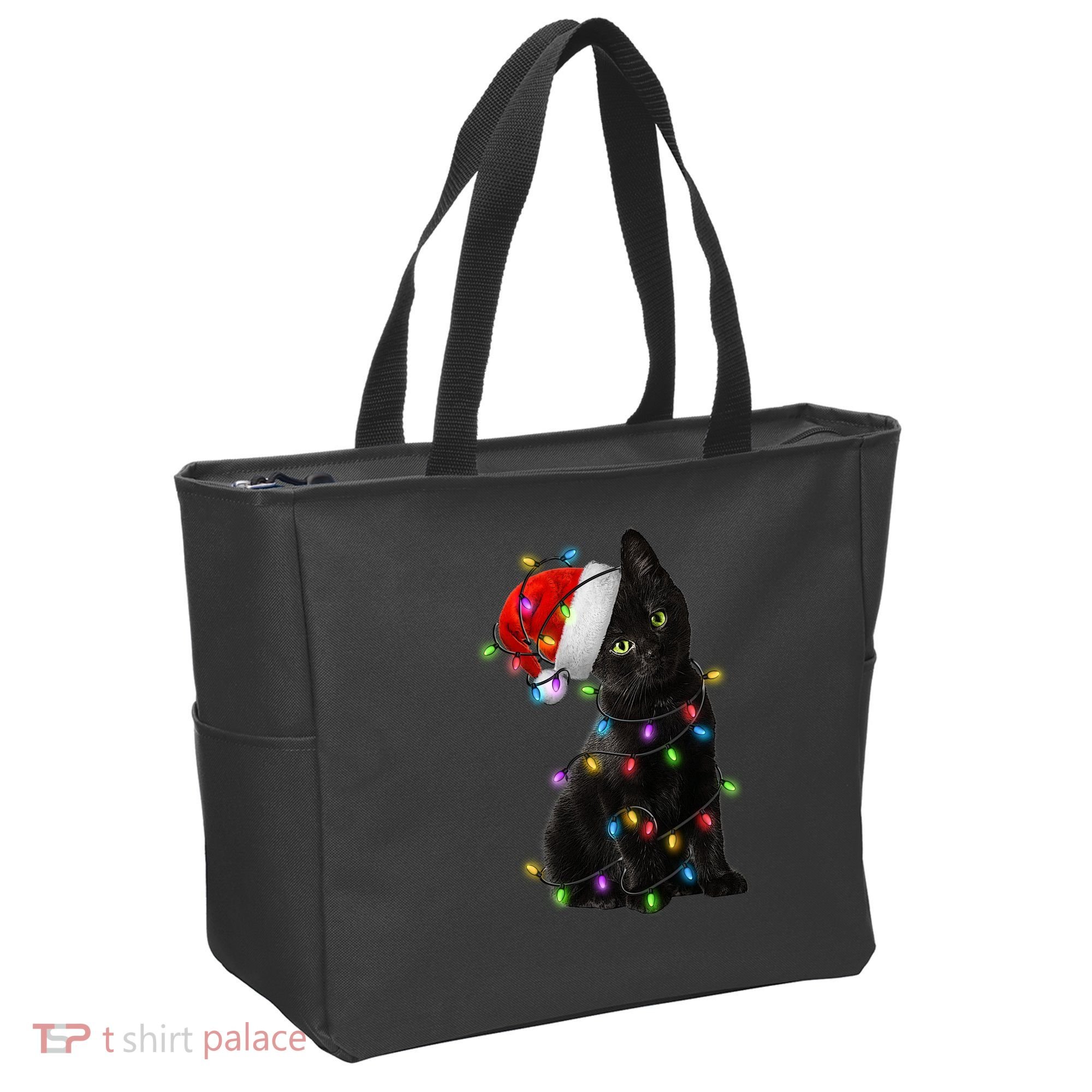 Christmas Lights Santa Kitty Tote Bag