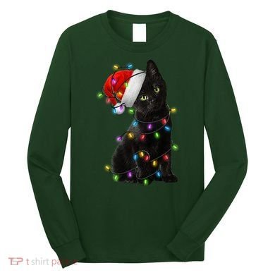 Christmas Lights Santa Kitty Long Sleeve Shirt