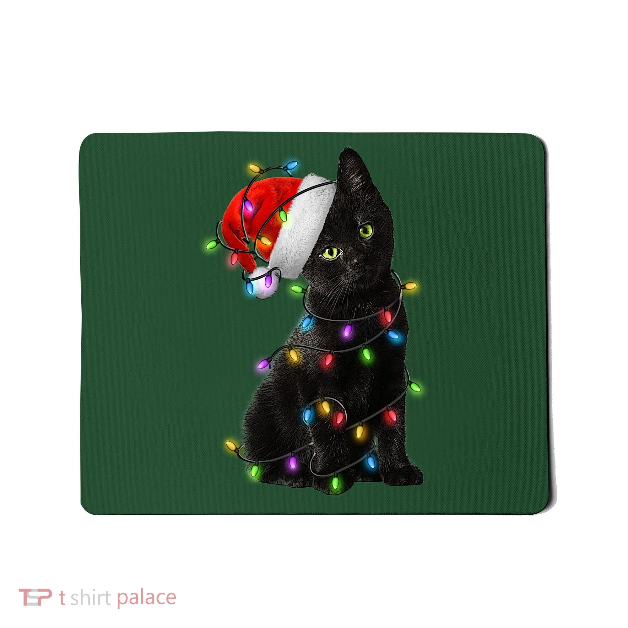 Christmas Lights Santa Kitty Mousepad