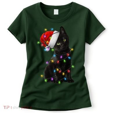 Christmas Lights Santa Kitty Women's T-Shirt
