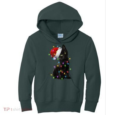 Christmas Lights Santa Kitty Kids Hoodie
