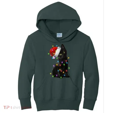 Christmas Lights Santa Kitty Kids Hoodie