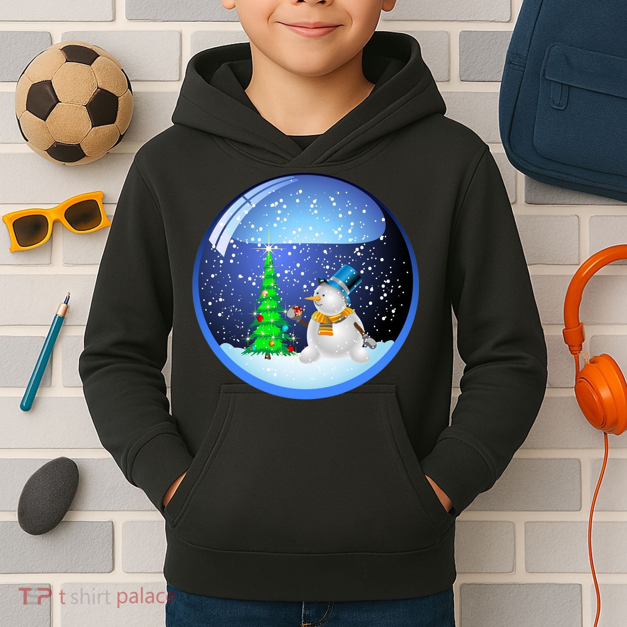Christmas Little Snowman Globe Kids Hoodie