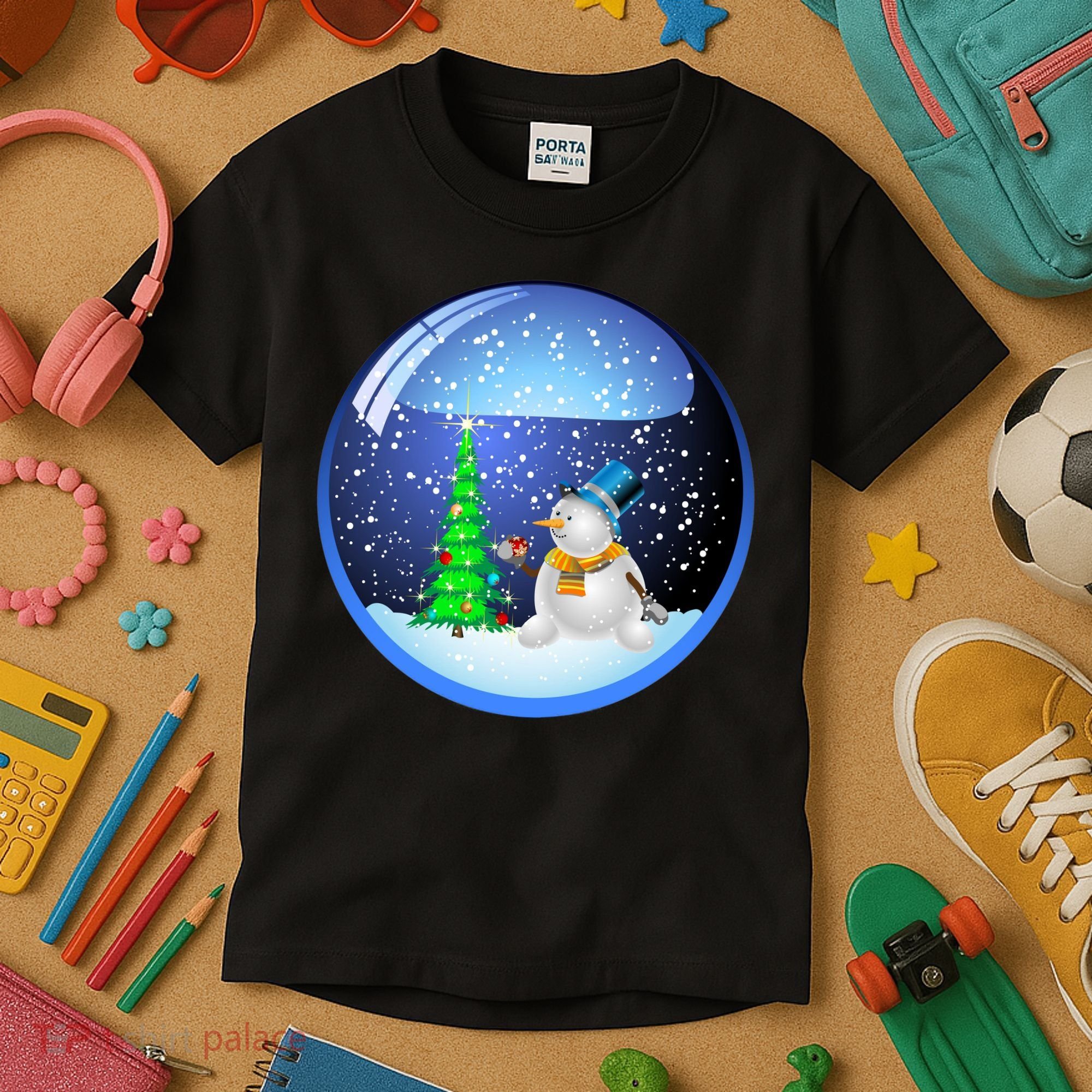 Christmas Little Snowman Globe Kids T-Shirt