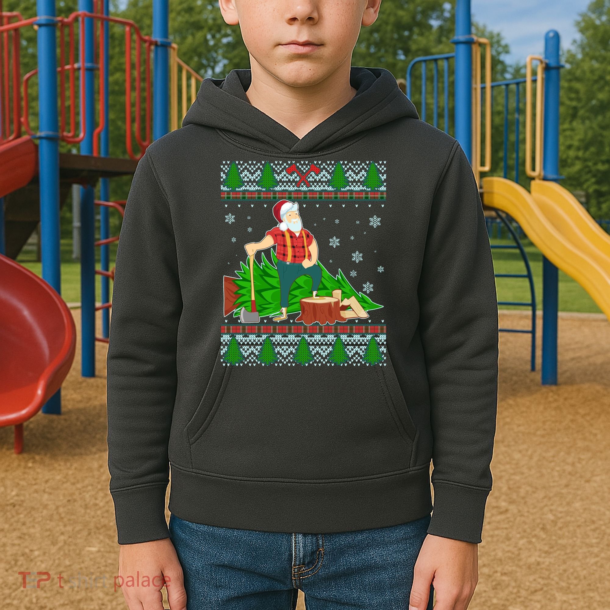 Christmas Lumber Santa Claus Kids Hoodie