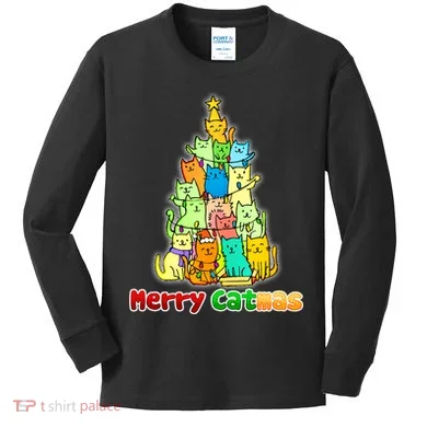 Christmas Merry Catmas Tree Kids Long Sleeve Shirt