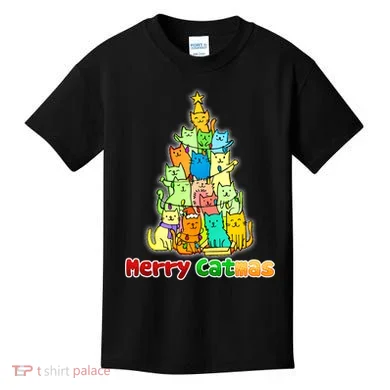 Christmas Merry Catmas Tree Kids T-Shirt