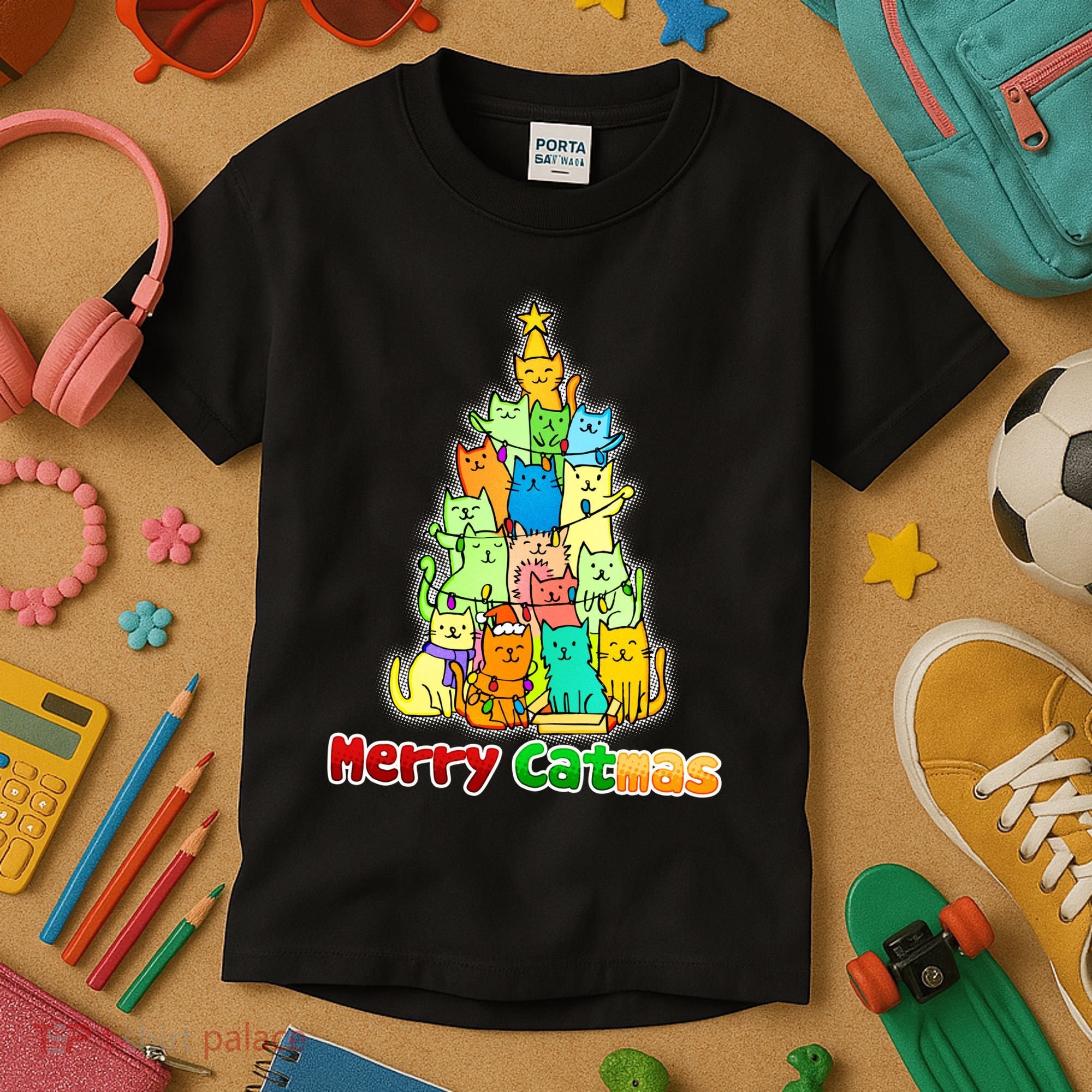 Christmas Merry Catmas Tree Kids T-Shirt