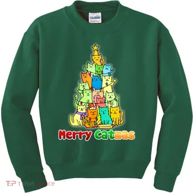 Christmas Merry Catmas Tree Kids Sweatshirt