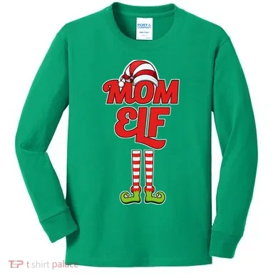 Christmas Mom Elf Kids Long Sleeve Shirt