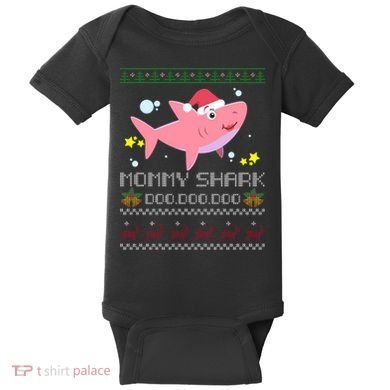 Christmas Mommy Shark Baby Bodysuit