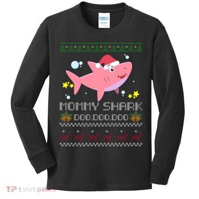 Christmas Mommy Shark Kids Long Sleeve Shirt