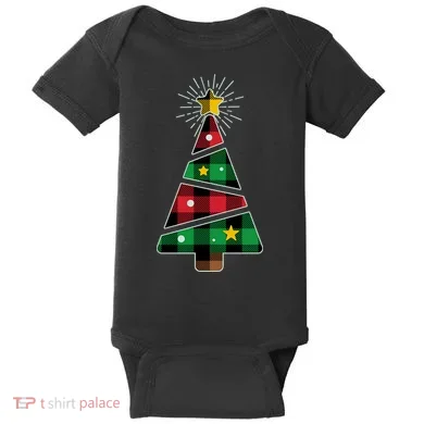 Christmas Multi Plaid Tree Baby Bodysuit