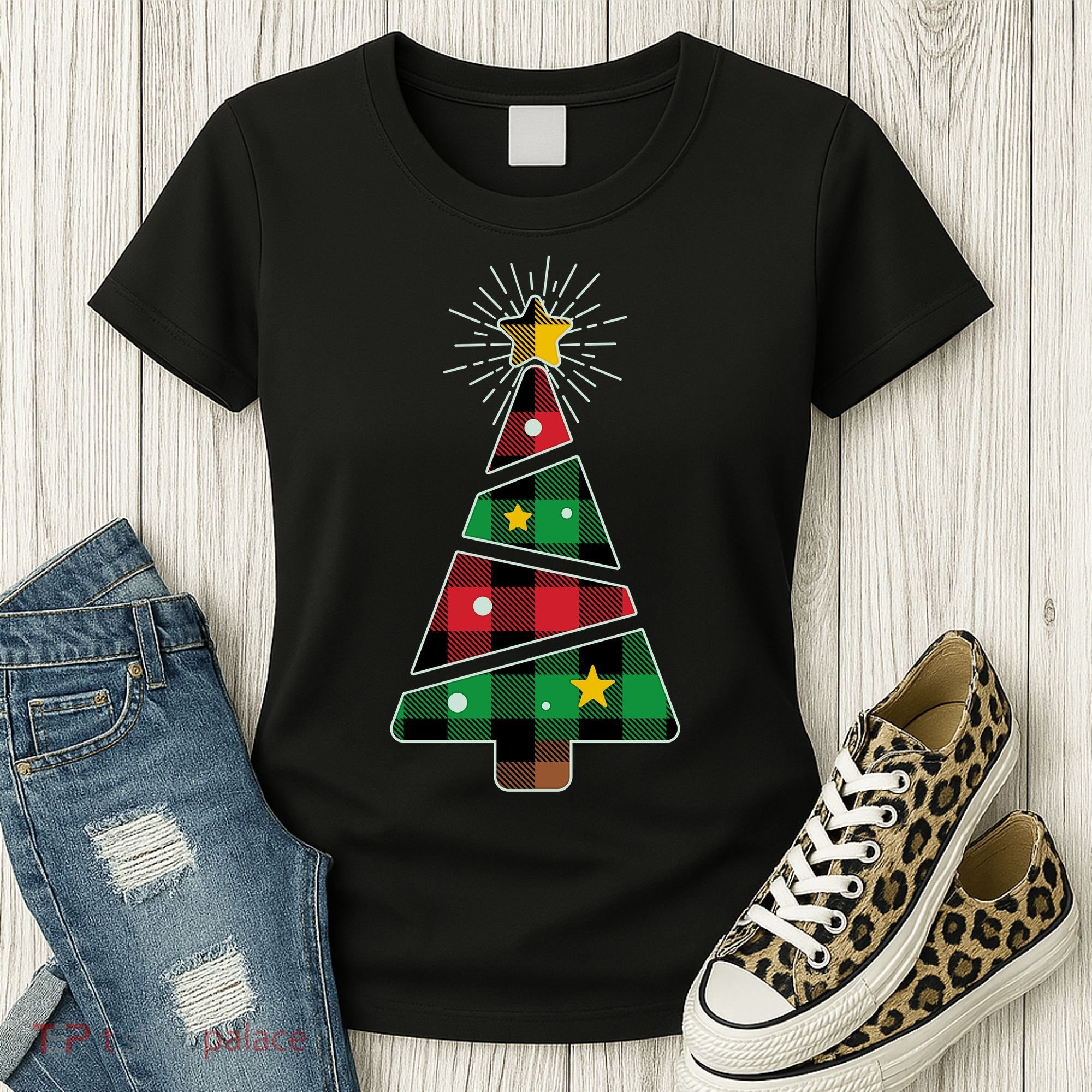 Christmas Multi Plaid Tree Women's T-Shirt